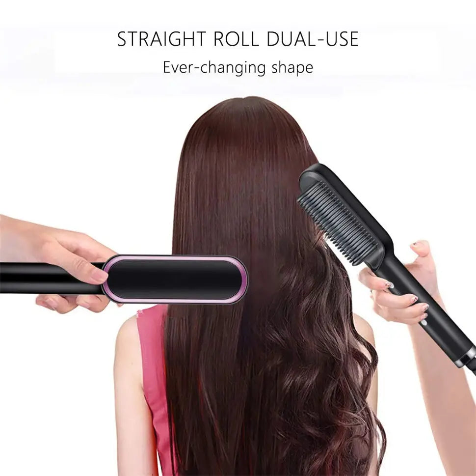 2-in-1 Hair Straightener Brush & Curling Comb