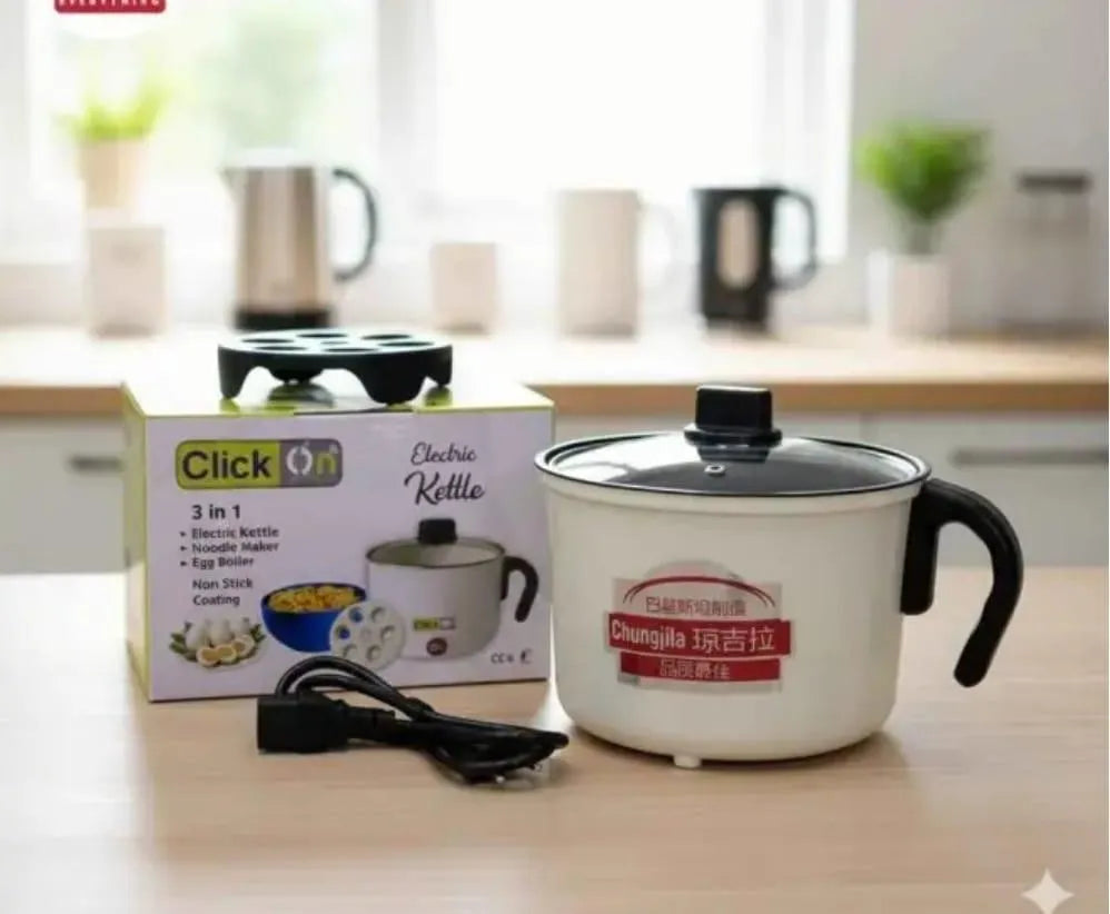 Electric Kettle 3-in-1 – Stainless Steel, White & Black